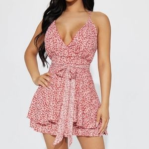 Orange/ red flowers romper